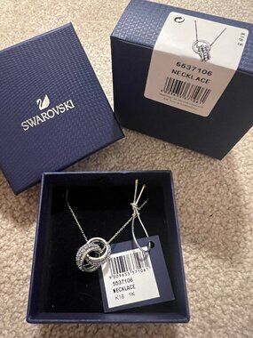 Swarovski Further Necklace 5537106 Interlocking Loops Pendant Blue Crystal Rhodi